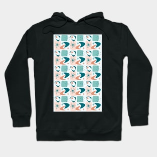 Atomic Age Mid-Century Pattern in Teal, Peach and Dark Salmon Hoodie